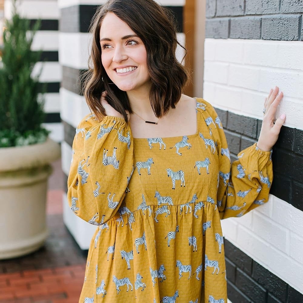 Michelle Mcdowell Mustard Yellow Zebra Pattern Long Balloon Sleeve Blouse Size M